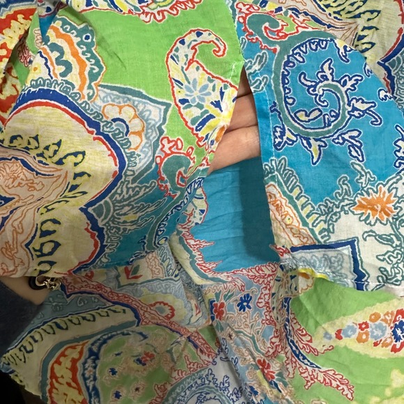 LAUREN RALPH LAUREN Women's XL Paisley Pleated V Neck Long Sleeve Tunic Blouse - Picture 8 of 9